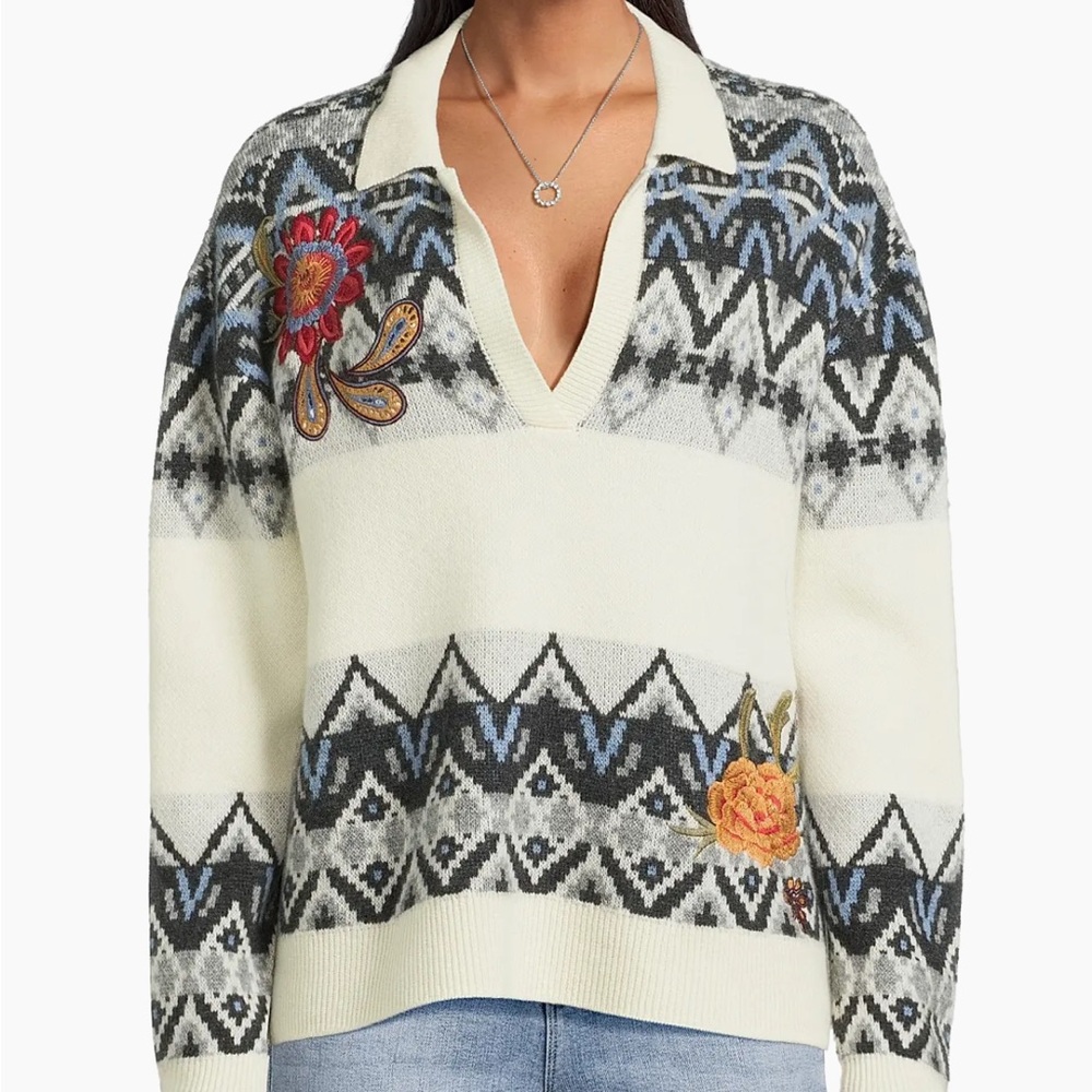 NWT Johnny Was Fair Isle Embroidered Sweater - Picture 1 of 11